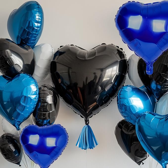 Blue Black Heart Balloons, 18 Inch Black and Dark Blue Heart Shape Balloon - Image 5