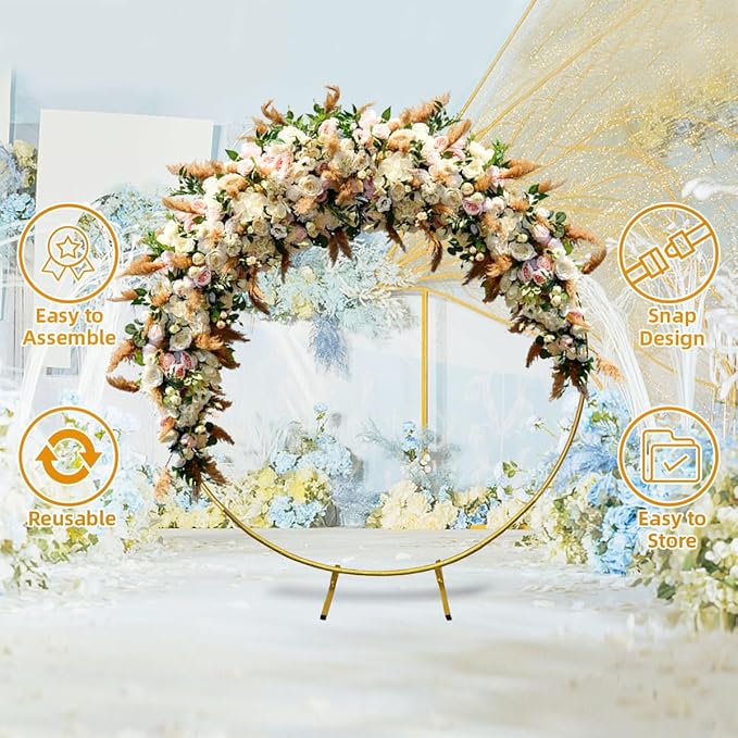 Round Backdrop Stand Circle Arch, 6.5ft Golden Metal Balloon Arch Kit - Image 6
