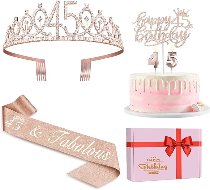 45 Birthday Decorations for Women Including Birthday Sash and Tiara, Cake by JueslyBirthdayParty