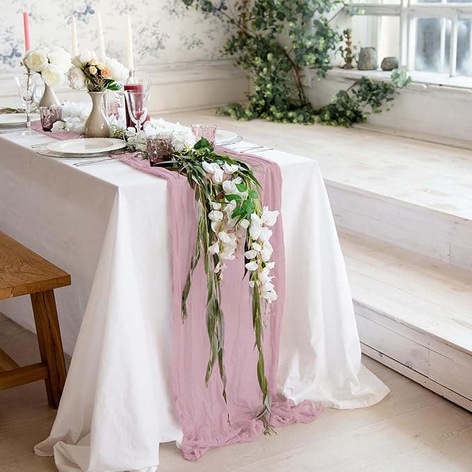 Light Pink Cheesecloth Table Runner Set of 2, 12 ft Cotton Gauze Runner Rustic - Image 5