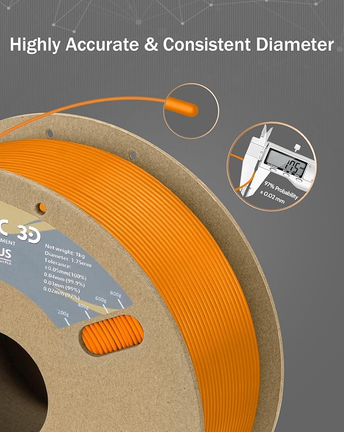 DURAMIC 3D PLA+ Filament 1.75mm 1Kg Orange, PLA Plus Filament 1Kg Spool Tougher - Image 3