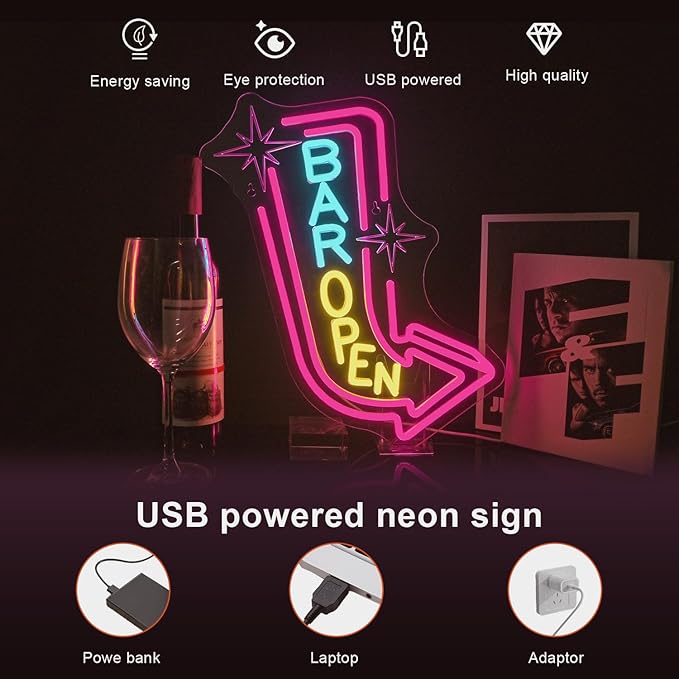 Lucunstar Bar Open Neon Sign, Colorful LED Bar - Image 3