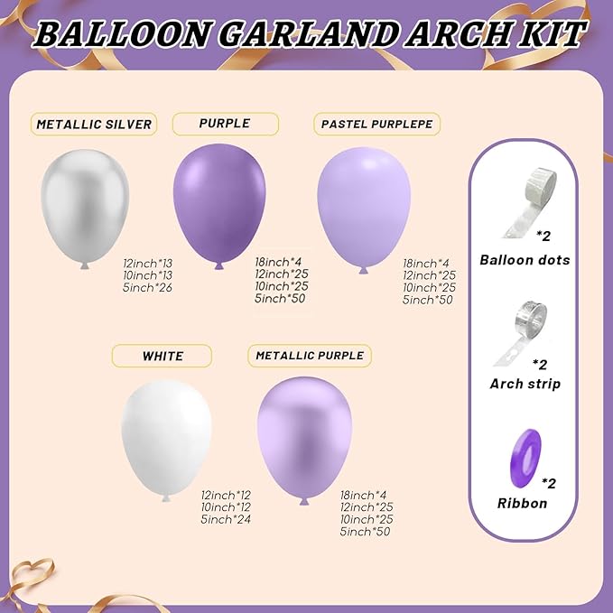 412Pcs Purple Balloon Garland Arch Kit, 18 12 10 5 Inch Different Size Lavender - Image 2