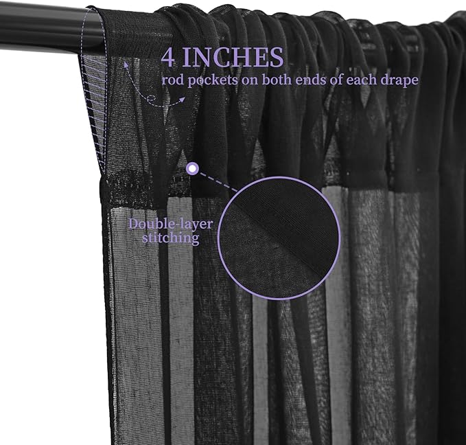 6 Panels Black Ceiling Drapes for Wedding, 5ftx10ft Ceiling Drapes Cheesecloth - Image 3