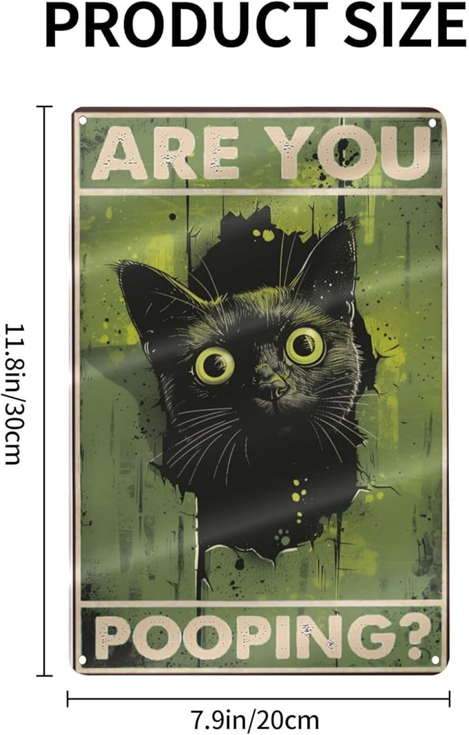 Funny Black Cat "Are You Pooping?" Tin Sign - Image 2