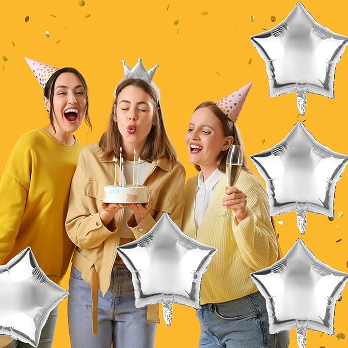 50 Pieces 10" Silver Foil Star Balloons - Image 6