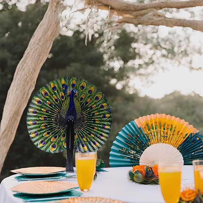 20 Pcs 10" Safari Print Peacock Fans Decorations Animal Folding Paper Hand Fans - Image 7