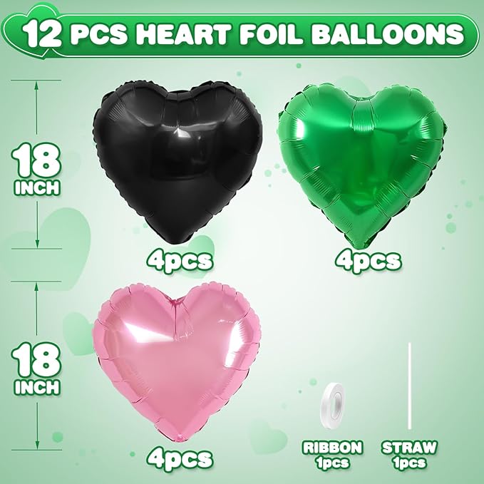 Black Green Pink Heart Balloons - Image 2