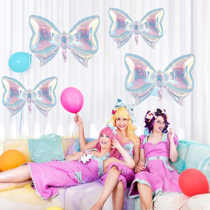 4Pcs Iridescent Foil Balloons, Iridescent Bow Foil Balloons, Rainbow Bow - Image 5