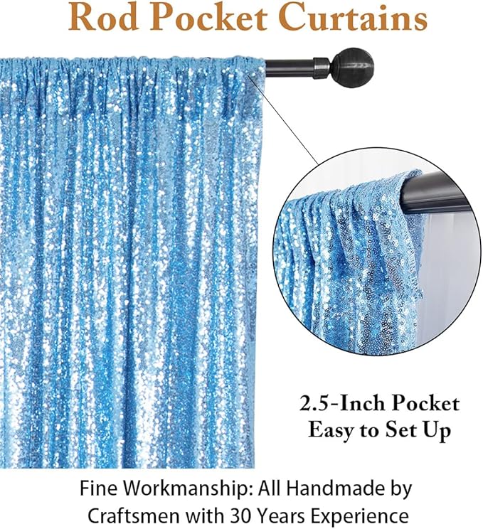 ShiDianYi Baby Blue Sequin Backdrop 8FTx10FT Photography Backdrops Light Blue - Image 3