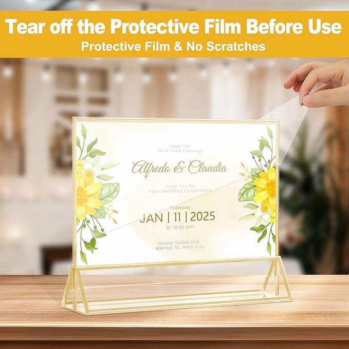 EHWINE 6 Pack Acrylic Sign Holder 5 x 7 Horizontal, Double-Sided Stand up Table - Image 3
