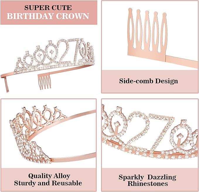 27th Birthday Decorations for Women Including Birthday Sash and Tiara, Candles - Image 3