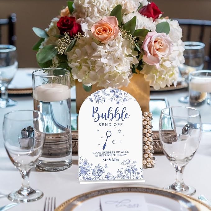 Acrylic Wedding Signs, Dusty Blue Wedding Decor, Bubble Send Off Signs - Image 2