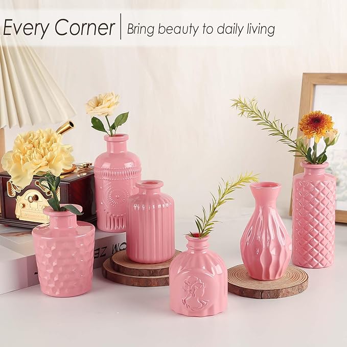 Baby Pink Glass Bud Vases Set of 12, Mini Flower Vase - Image 8