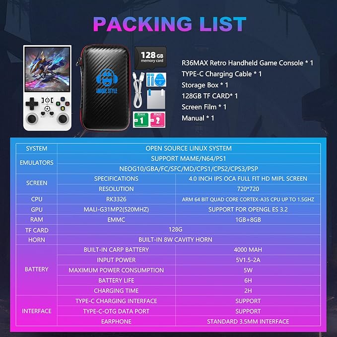 R36MAX Retro Handheld Game Console, 4.0 Inch 720x720 IPS Screen, Built-in 22 - Image 8