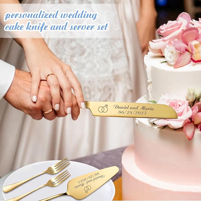 Personalized Wedding Cake Knife and Server Set, Custom Names Cake Cutting Set - Image 2