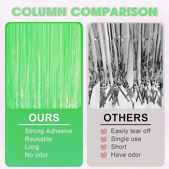 3 Pack 3.3 x 8.2 ft Pastel Green Foil Fringe Backdrop Curtains, Tinsel - Image 4