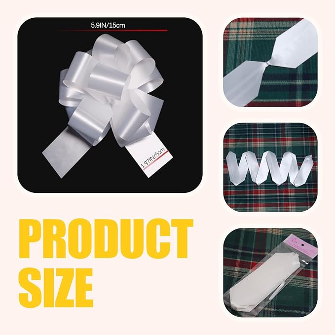12 PCS 6 Inch White Pull Bows - Image 2