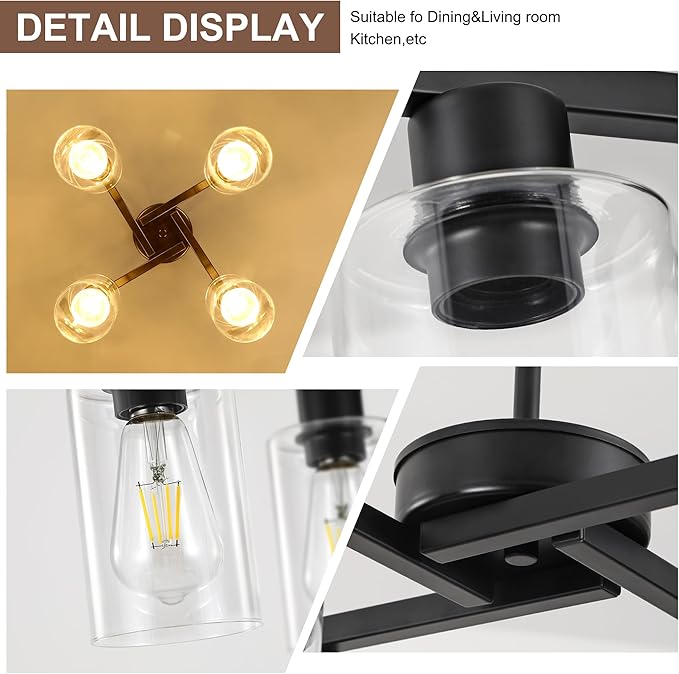 4-Light Modern Farmhouse Black Chandelier, Dining Room Light Fixture Over Table - Image 7