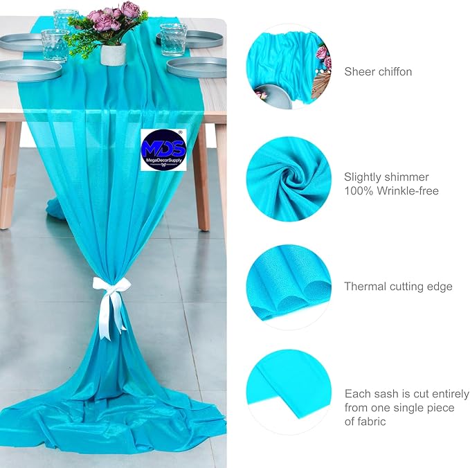 MDS 10 Pack 10ft Chiffon Table Runner 29 x 120 Inches Sheer Wedding Runner - Image 6