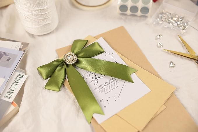 Olive Green Satin Ribbon 1 inch X Continuous 25 Yards, Single Face Polyester - Image 7