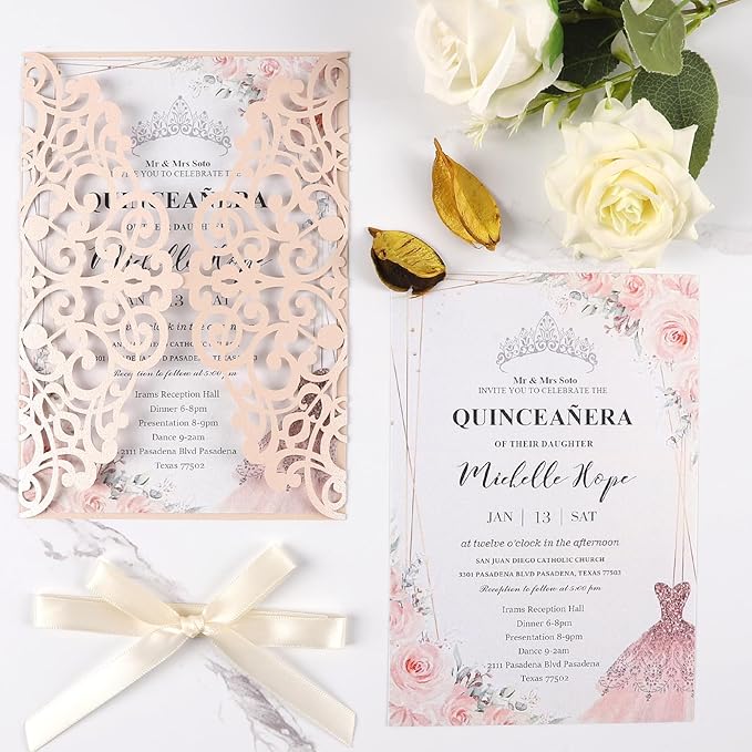 50pcs Blush Pink Wedding Invitations - Image 3