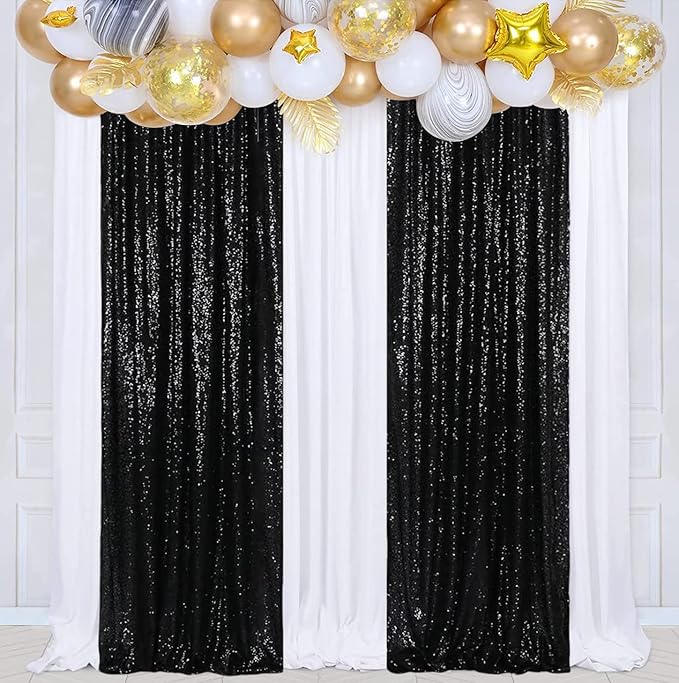 Poise3EHome Black Sequin Backdrop Curtains, 2 Panels 2FTx8FT Glitter Photo - Image 6