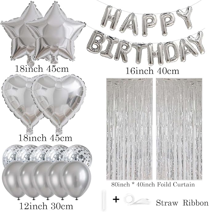 29 Pcs Silver Birthday Party Decorations - Image 2