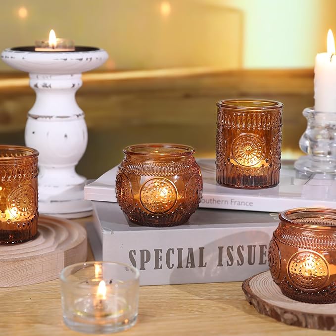 DARJEN 12Pcs Amber Votive Candle Holders - Image 2