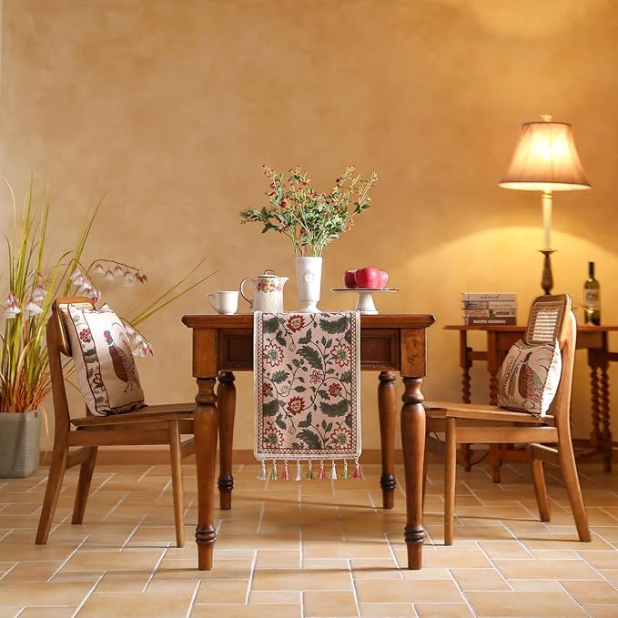 ISAENNE Designer Provence Elegant Linen Table Runner 87 Inches Long, Flower and - Image 3