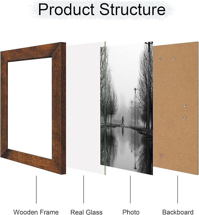 6x9 Picture Frame Set of 4, High Definition Real Glass Rustic Frame, 6 x 9 Wood - Image 3