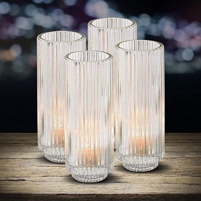 Serene Spaces Living Slim Clear Ribbed Glass Votive Holder, Decorative - Image 2