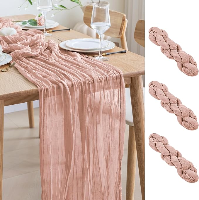 Asee'm 3pcs Cheesecloth Table Runner 120 Inches Dusty Pink Boho Gauze Cheese by Aseem