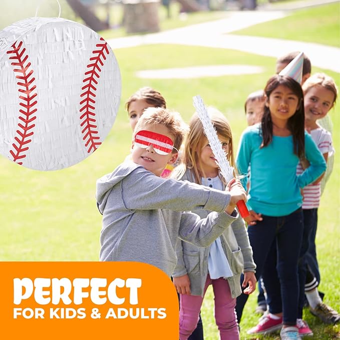 Baseball Pinata Bundle with a Blindfold and Bat, Baseball Pinata - Image 4