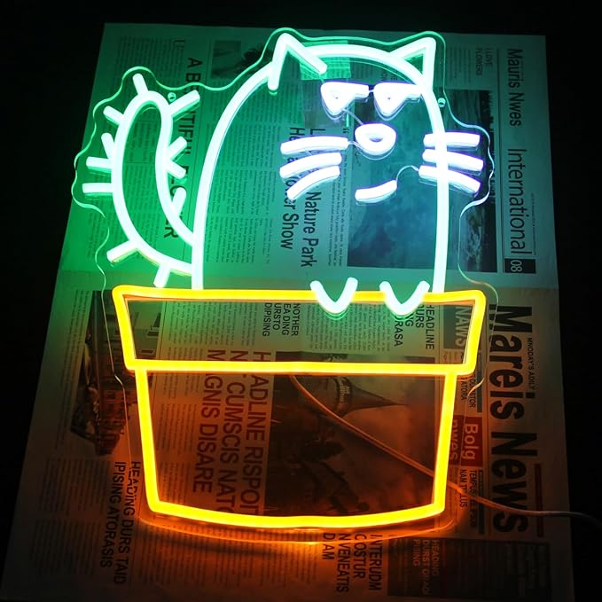 Cactus Cat Neon Sign Funny Animal LED Signs - Image 7