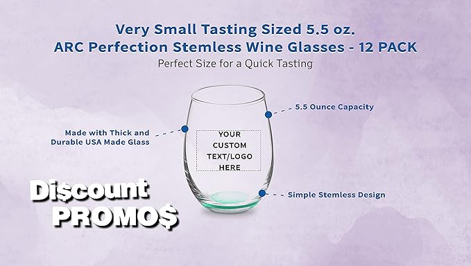 Custom Stemless Wine Glasses by ARC 5.5 oz. Set of 12, Personalized Bulk Pack - Image 3