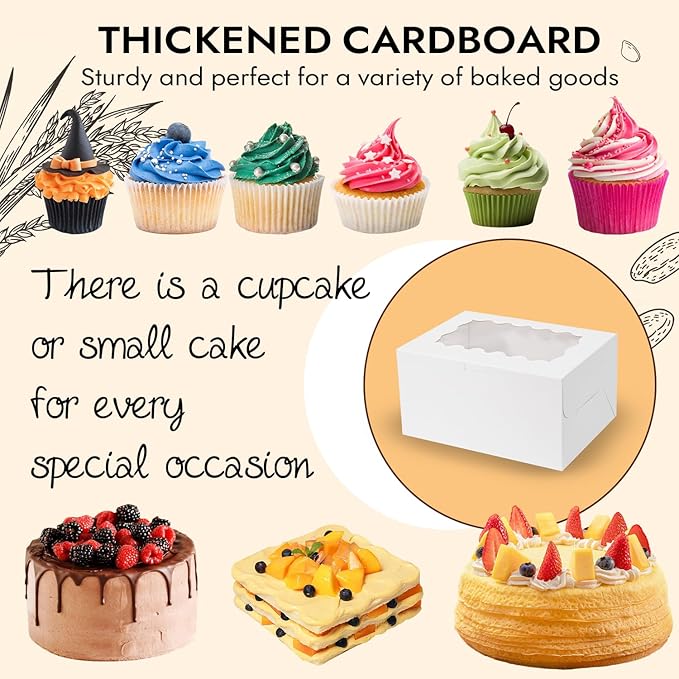 JCD 8 Packs Bento Cake and Cupcake Box 3 Holes Fit 2 Cupcakes and 1 Mini Cake - Image 5