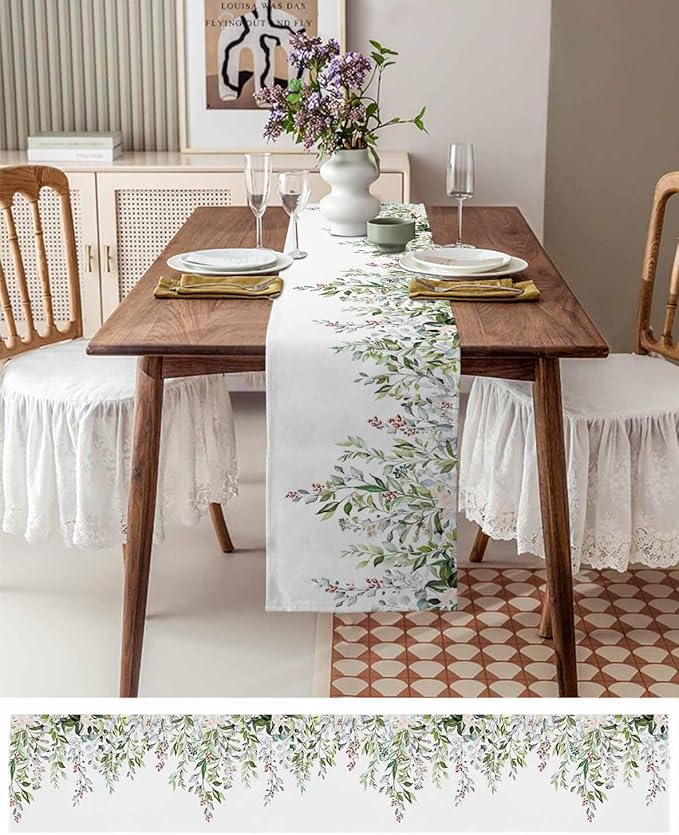 Botanical Eucalyptus Cotton Linen Table Runner - Image 6