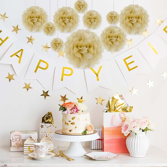 Tissue Paper Pom Poms, Light Khaki Tissue Paper Flowers, Hanging Flower Balls - Image 6