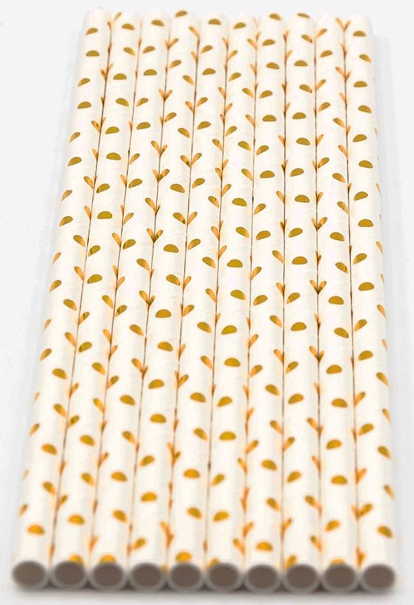 Pack of 900 Gold Polka Dot Foil Biodegradable 4-Ply Paper Drinking Straws - Image 2