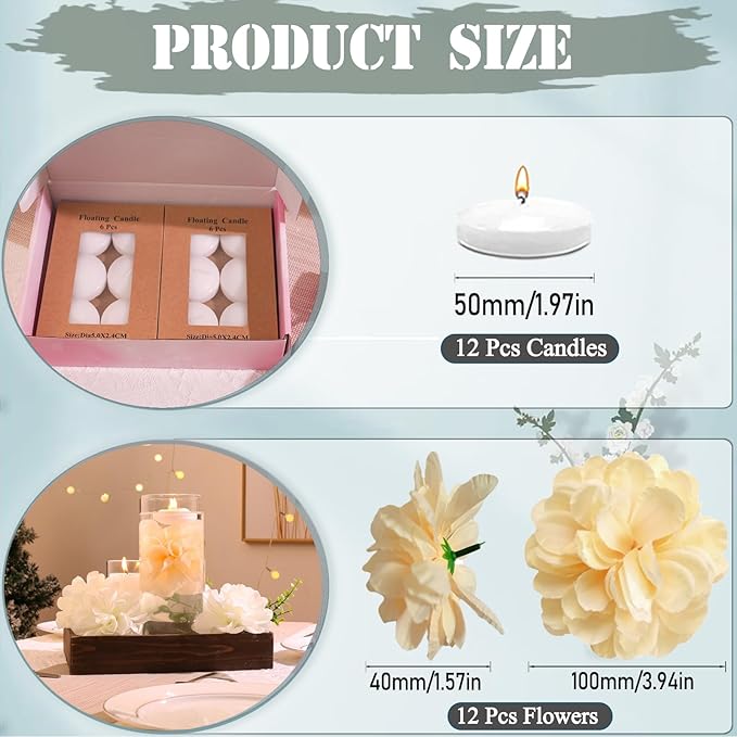 24 Pcs Floating Candles for Centerpieces and Floating Flowers Artificial - Image 3