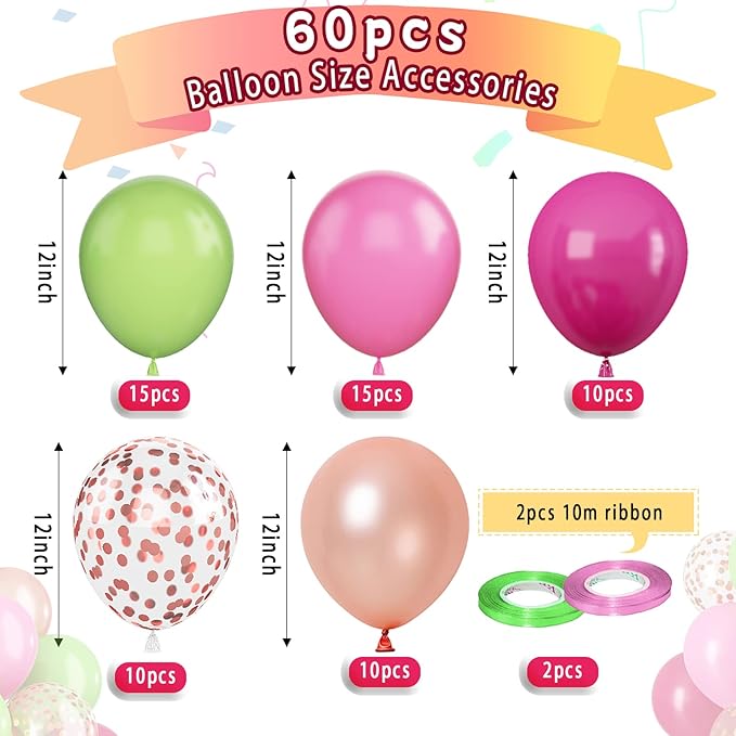Paready Tropical Party Green Pink Balloons - Image 3