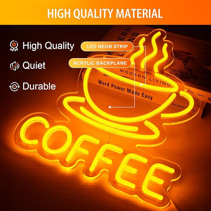 Coffee Neon Sign for Wall Decor, Dimmable USB Powered Bright Led Signs for - Image 6