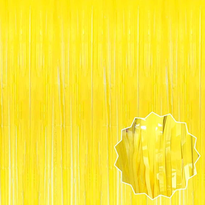 6 Pack Macaron Yellow Foil Fringe Curtains Backdrop, 3.28 x 8.2 Ft Metallic by LANTIANCHEN
