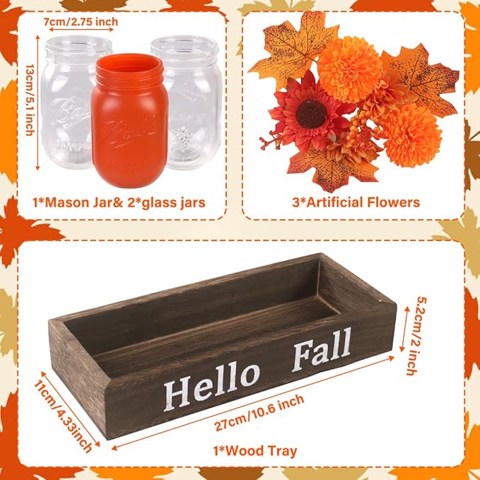 DIYDEC 3PCS Fall Mason Jars 3 * 5Inch Lighting Painted Thanksgiving Tiered Tray - Image 3