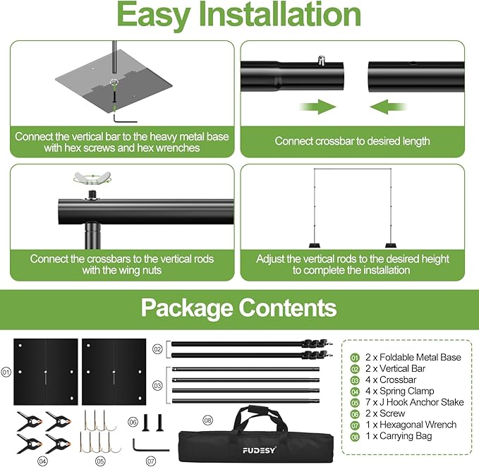 FUDESY Heavy Duty Backdrop Stand, 10x10ft Adjustable Photo Background Stand - Image 7