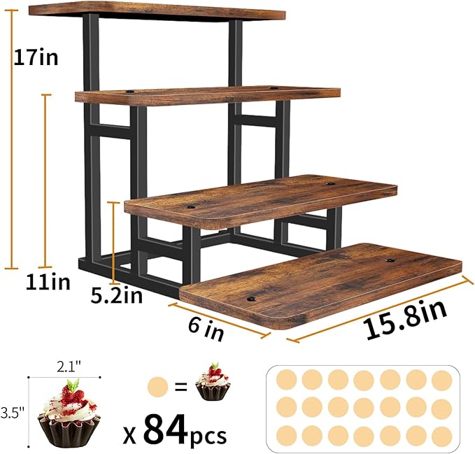 Cupcake Stand for 50 Cupcakes, 4 Tier Wooden Risers Display Stands Stepped - Image 2