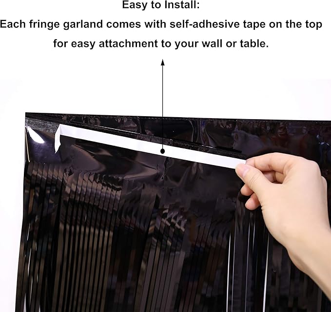 Thick 10 Feet by 15 Inch Black Foil Fringe Garland - Image 5