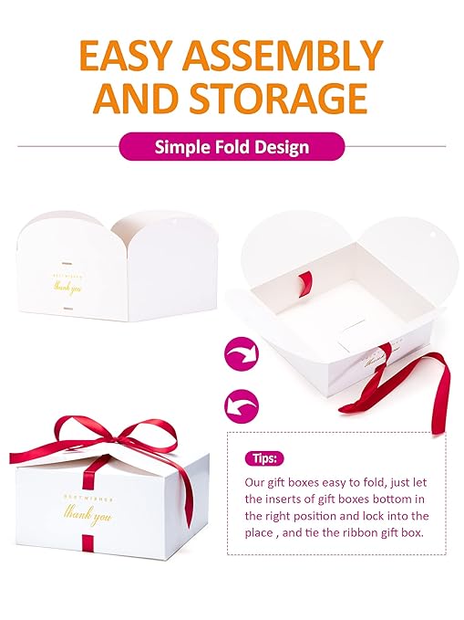 MESHA 8×8×4'' Gift Boxes with Ribbons, Thank you Box - Image 3
