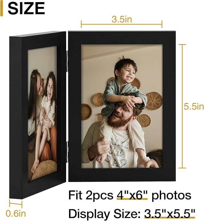 decorUhome Double 4x6 Picture Frame Vertical, Engineered Wood Bifold Photo Frame - Image 3